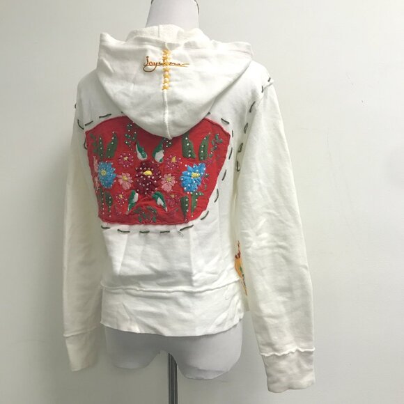 Joystick Johnny Was crystal dove cream red applique embroidered zip hoodie L - Picture 1 of 13